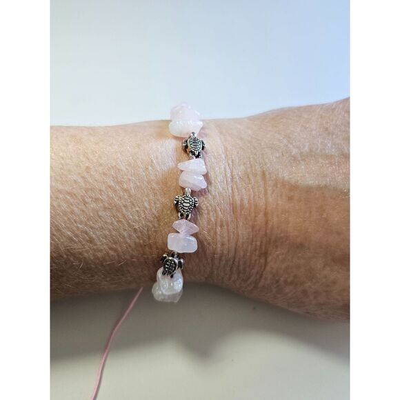 Silver tone turtle with rose quartz bracelet - Picture 4 of 7